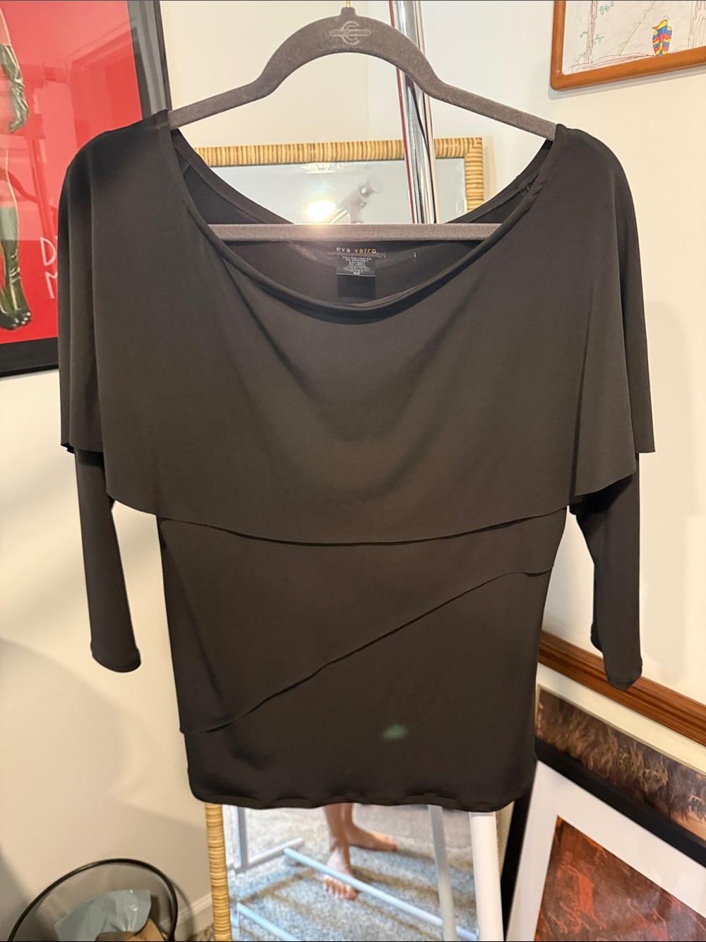 eva varro Black Layered Draped Sleeve Tunic Top